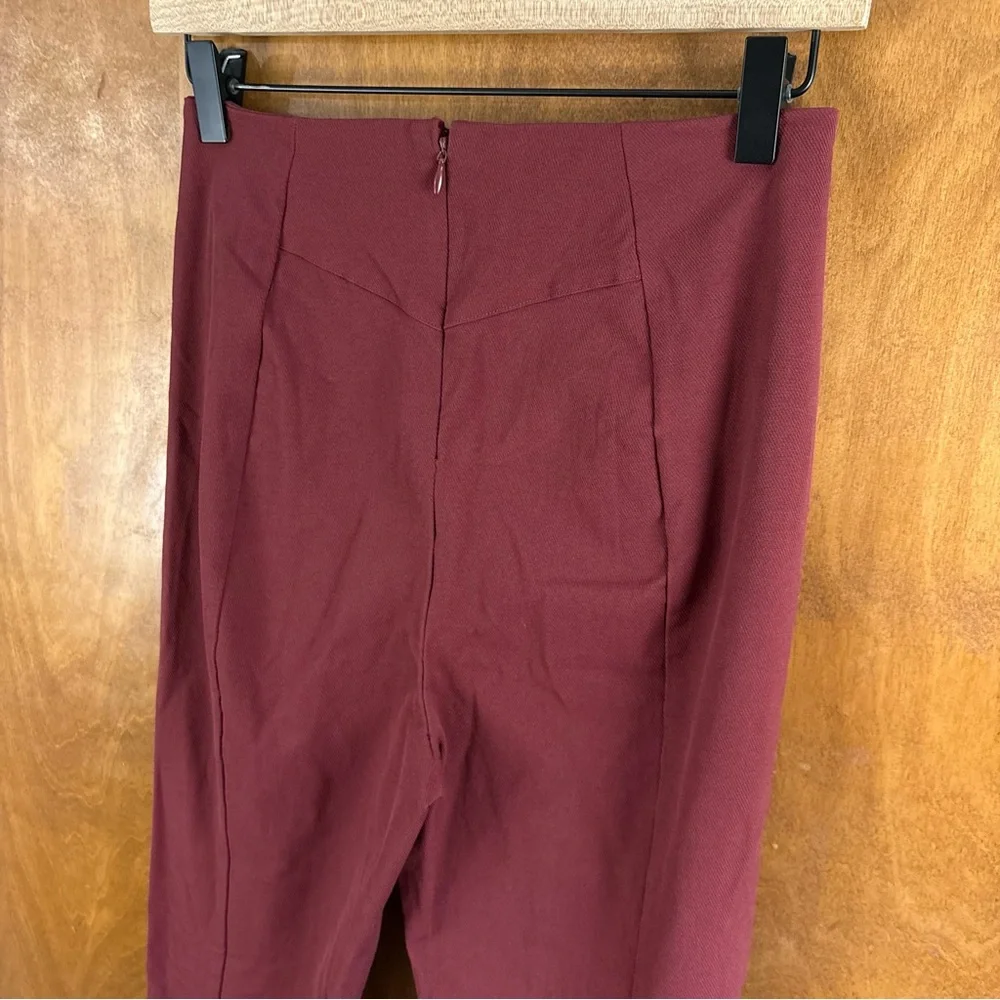 Free People Real Deal High Rise Slit Flare Pants Burgundy 70s Hippie Disco Boho